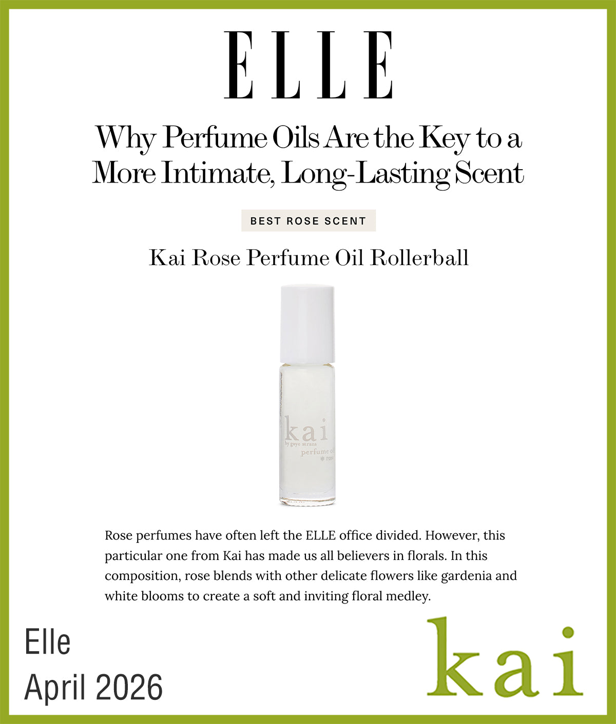 long lasting scent - kai rose perfume oil - elle