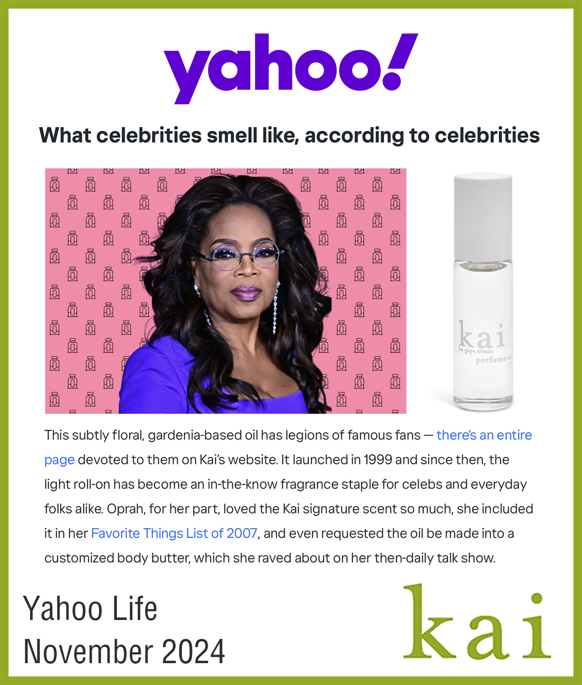 what celebrities smell like - kai perfume oil - yahoo life - november ...