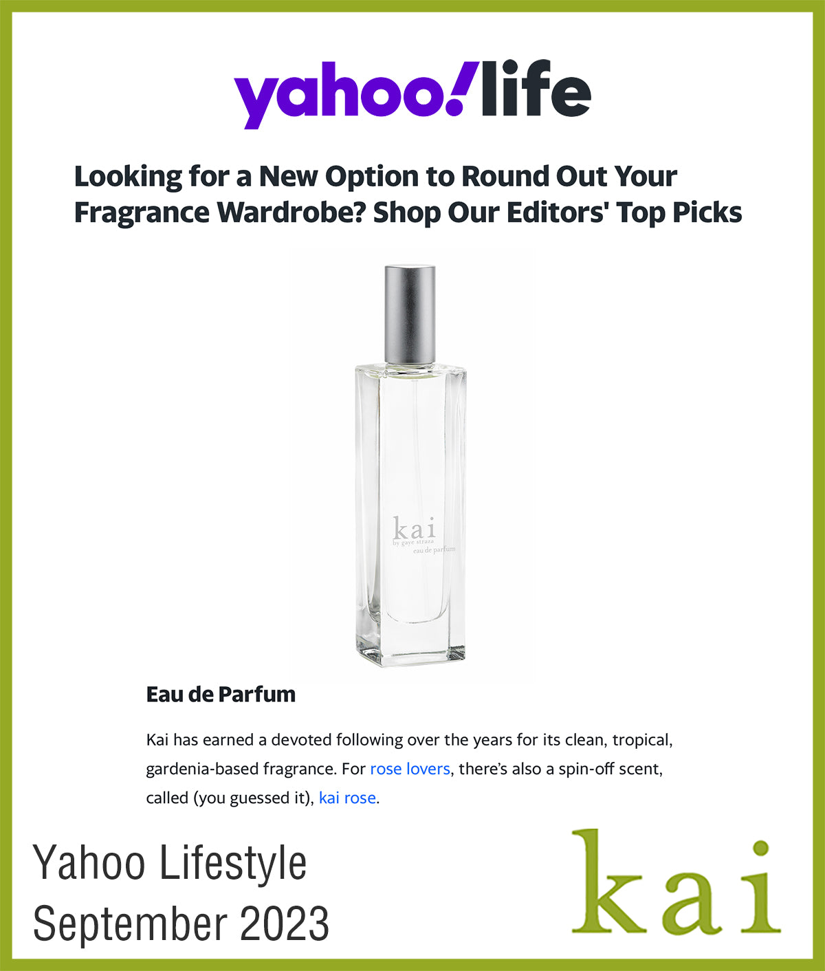 editors pick - kai eau de parfum - yahoo lifestyle - september 2023 ...